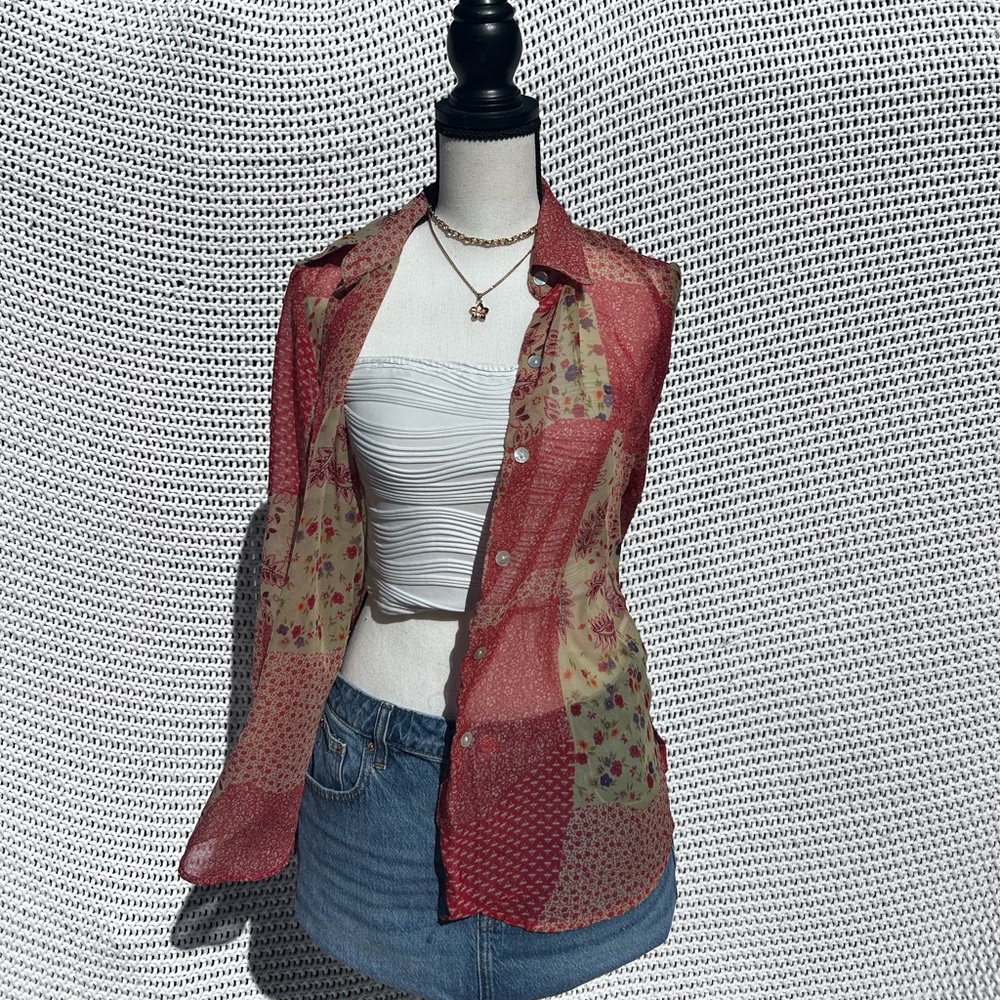 Basic Editions Red And Green Button Down Shirt - image 1